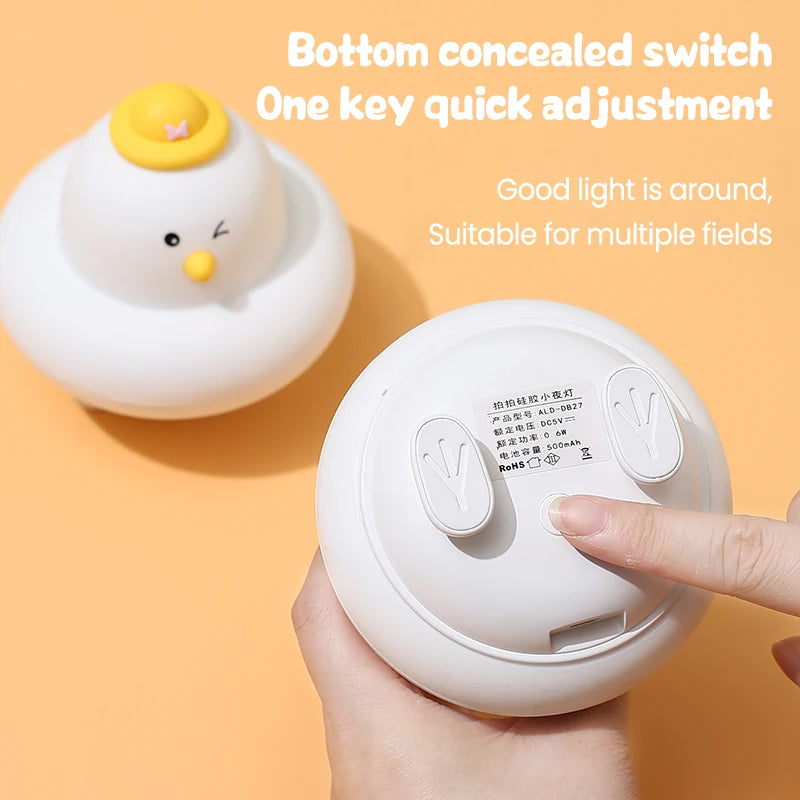 Cute LED Night Light Silicone Charging Patting Light Cartoon Chick Sleep Lamp For Baby Children Kid Bedroom Decorative