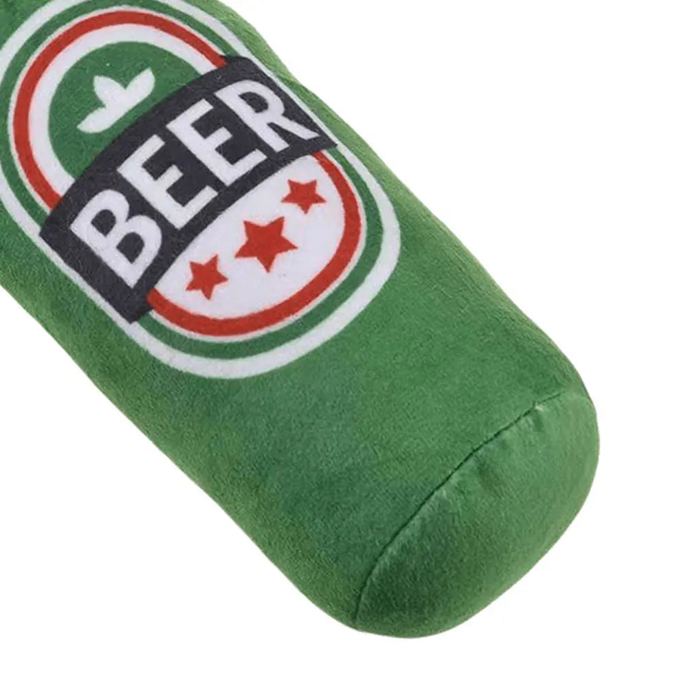 Dog Plush Toys Pet Squeaky Printed Beer Bottle Shape Toy Dog Bite-Resistant Clean Teeth Chew Toy Pet Supplies Interactive Toys