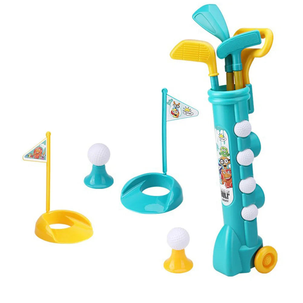 Children Golf Set with Backbag Golf Game Sports Toy Portable Kids Golf Club Set Toy Flag Mat Golf Practice Balls Outdoor Toys