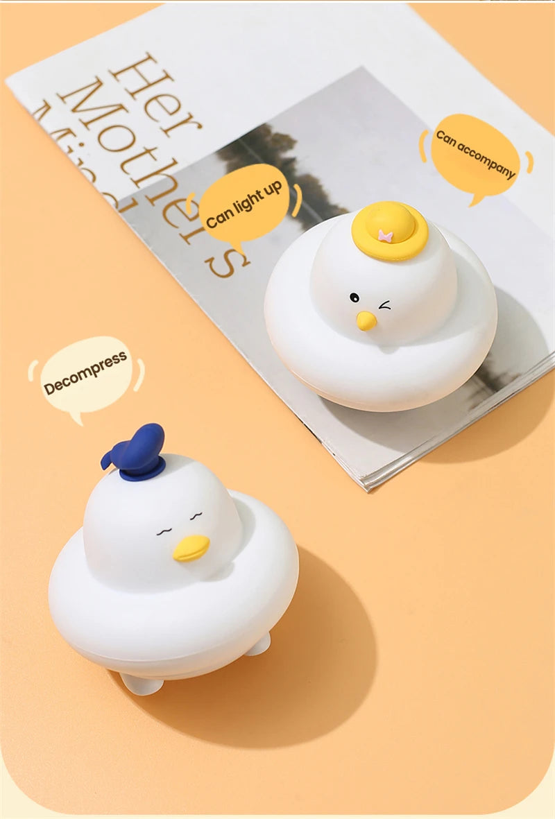 Cute LED Night Light Silicone Charging Patting Light Cartoon Chick Sleep Lamp For Baby Children Kid Bedroom Decorative