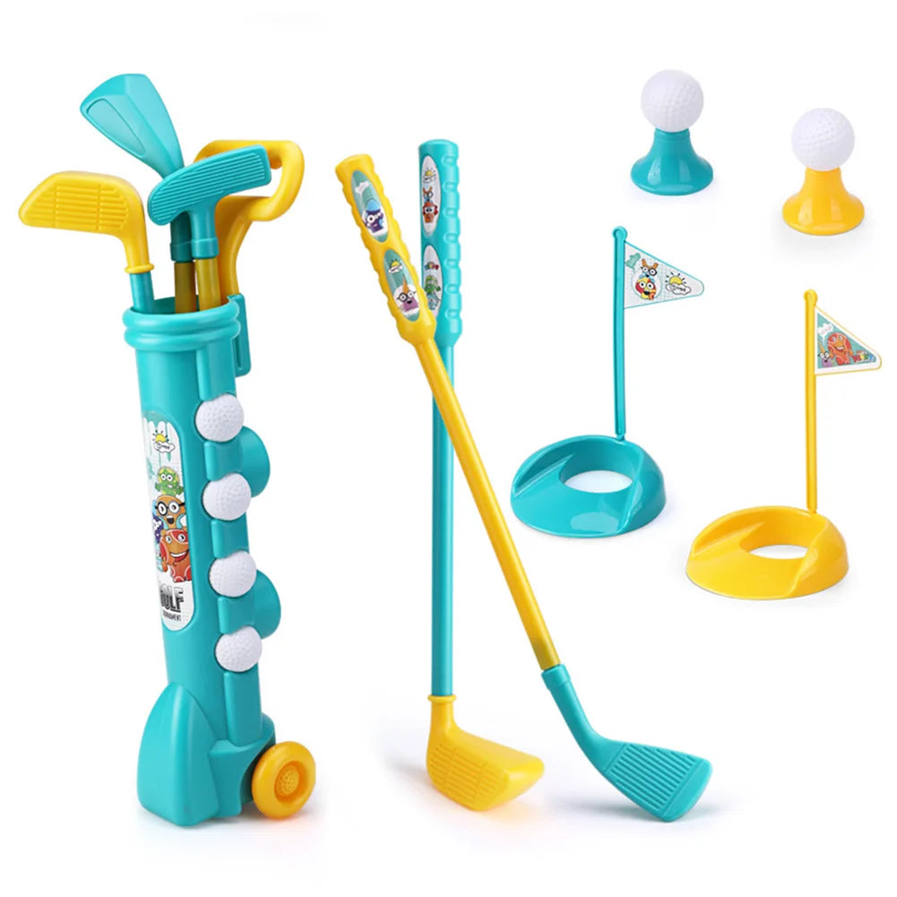 Children Golf Set with Backbag Golf Game Sports Toy Portable Kids Golf Club Set Toy Flag Mat Golf Practice Balls Outdoor Toys