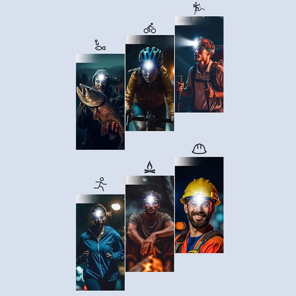 3-10PCS LED Work Light Type C USB Charging Multifunctional Head Torch Adjustable Angle COB LED Headlight Camping Running Hiking