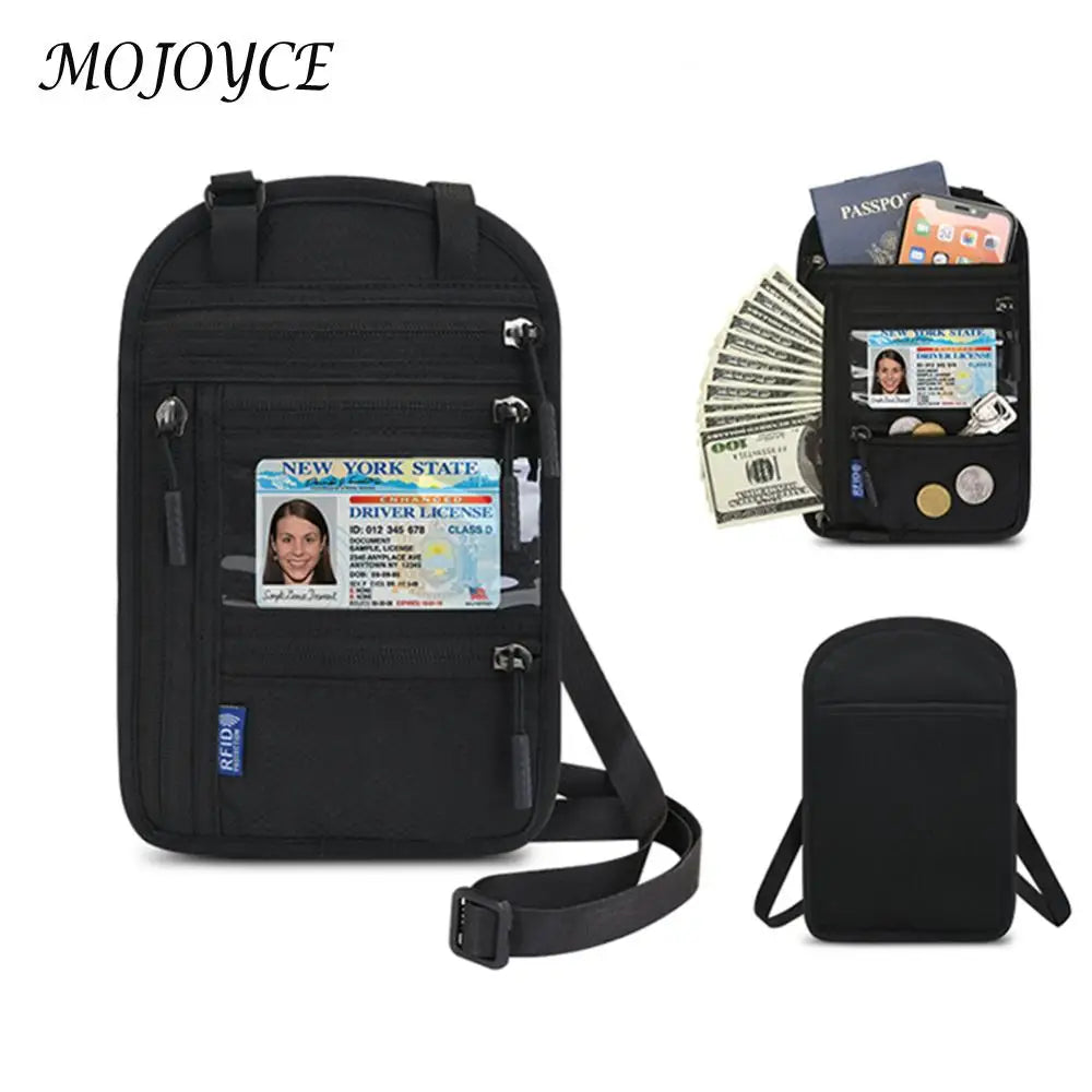 Wearable Passport Holder ID Card Cover with Neck Strap Women Men Portable Bank Card Passport Business Wallet Case