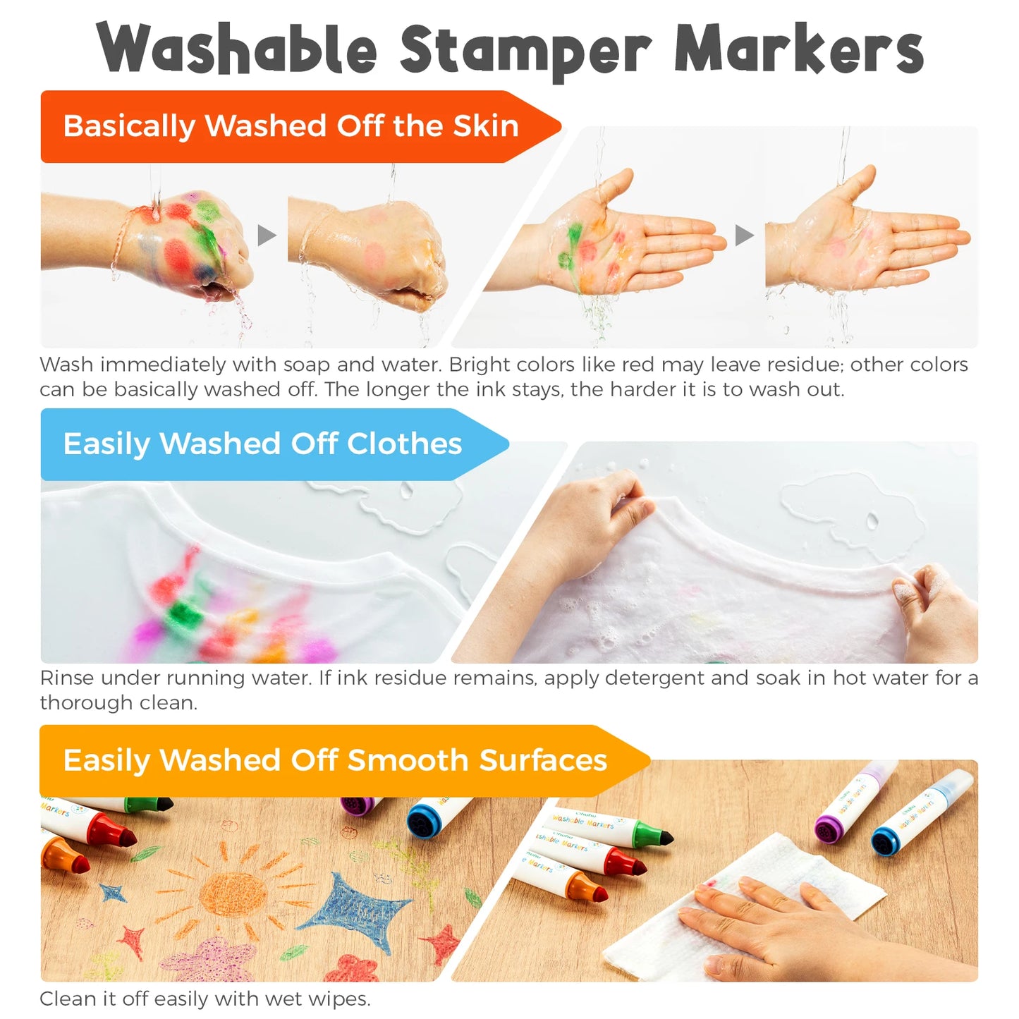 Ohuhu Washable Markers for Kids 12Pcs Stamper Markers Water-based Dual Tips Kids Markers Coloring Markers Art School Supplies