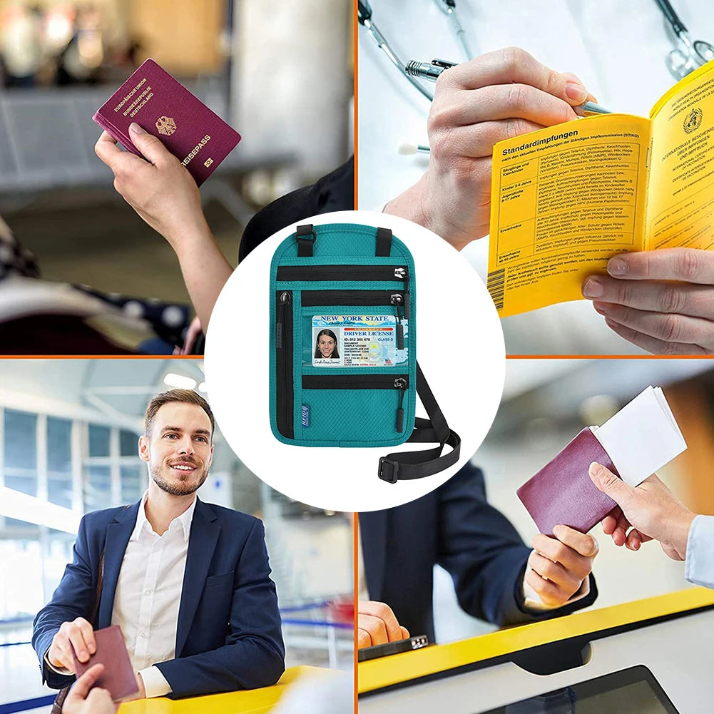 Wearable Passport Holder ID Card Cover with Neck Strap Women Men Portable Bank Card Passport Business Wallet Case