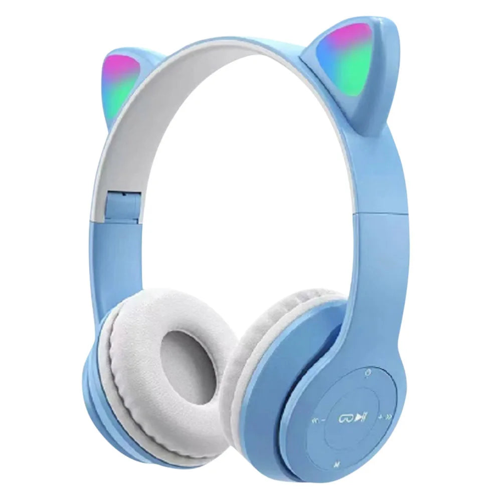 Wireless Headphones Cat Ear Gaming Headset Glow Light Bluetooth-Compatible Helmets Cute Over-Ear Headsets for Kids and Adult