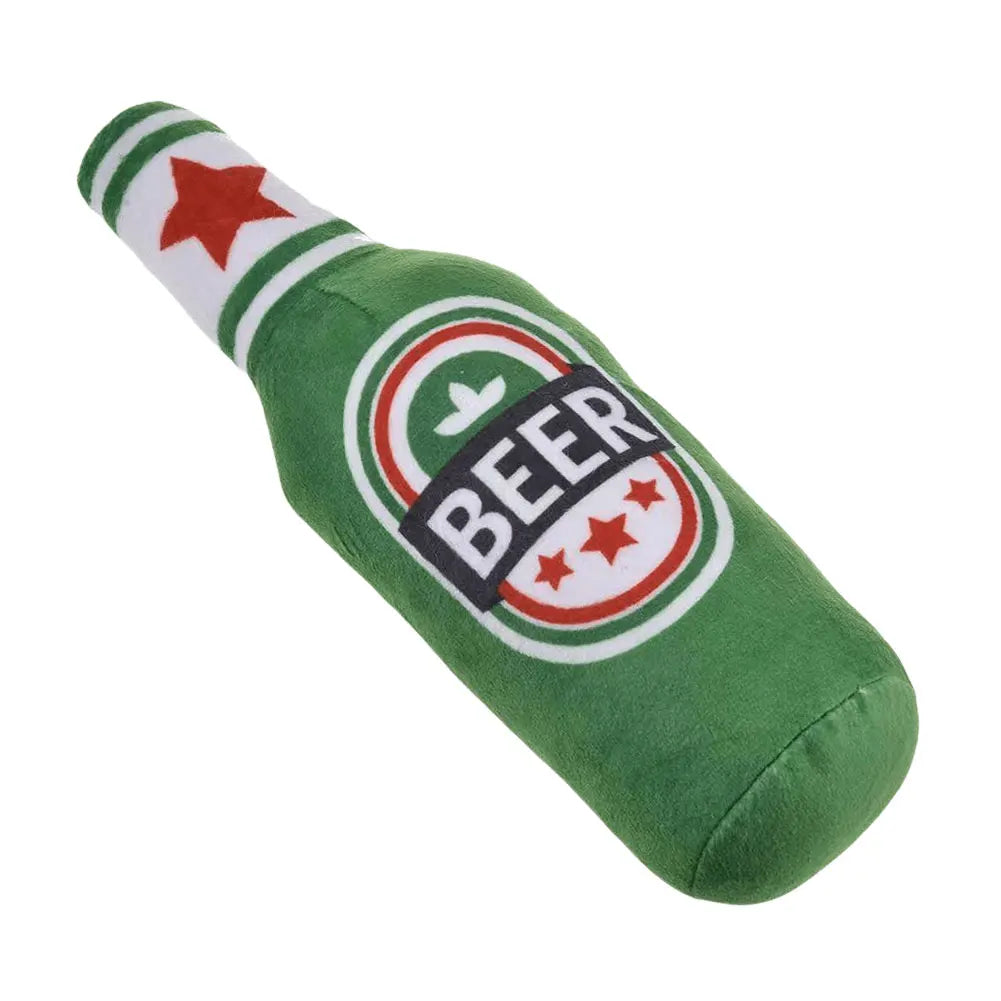 Dog Plush Toys Pet Squeaky Printed Beer Bottle Shape Toy Dog Bite-Resistant Clean Teeth Chew Toy Pet Supplies Interactive Toys