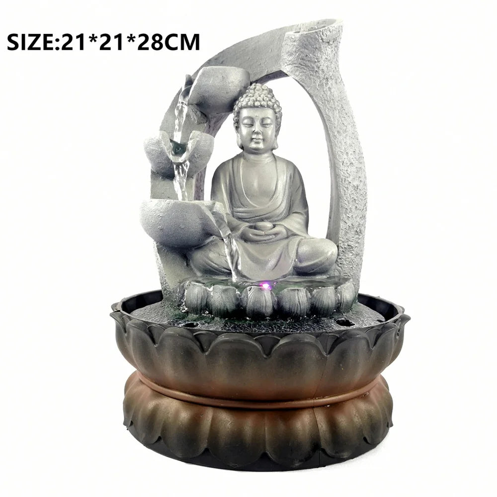 Buddha Decor Resin Waterscape Feng Shui Ornament 4 Colour LED Indoor Home Office Decoration