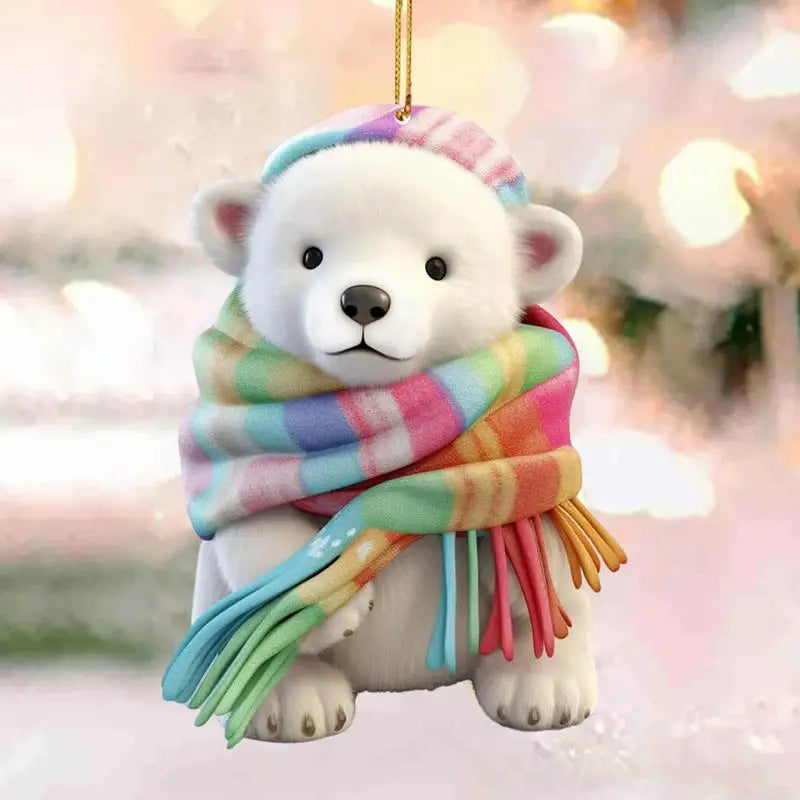 Polar Bear With A Scarf Pendant 2024 Christmas Tree Hanging Ornament Acrylic 2D Flat Xmas Party Home Decoration 2025 New Year