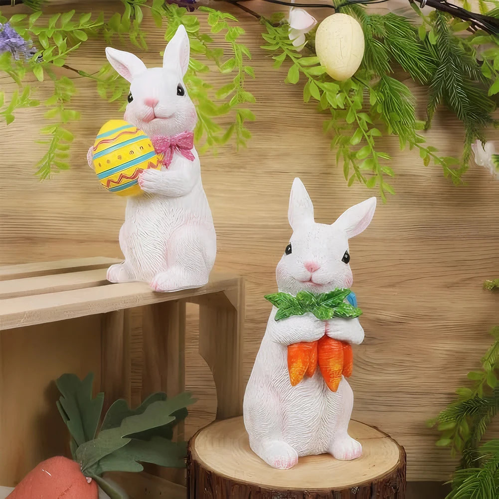 Easter Cute Bunny Statue Standing Rabbit Sculpture Farmhouse Animal Rabbit Craft Home Garden Decoration