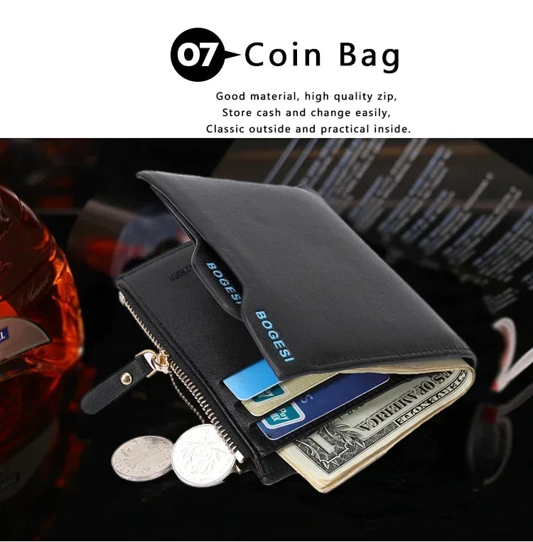 Bogesi Men wallet with Zipper Coin Bag  Small Bifid Famous Brand Thin Wallet Men Purse