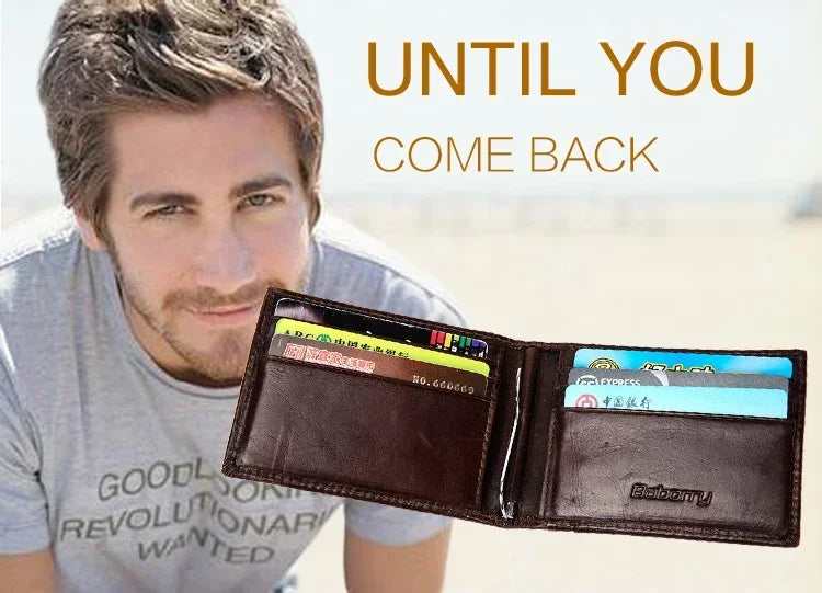 Rfid Blocking Vintage Crazy horse Genuine Leather Wallet Men Wallet Leather  Short Wallet Men Purse Male Money Clips Money bag