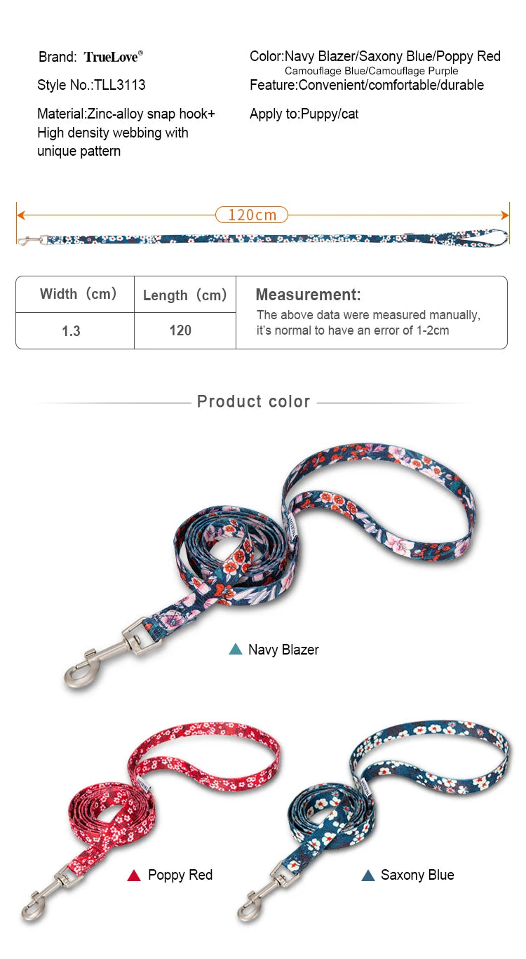 Truelove Floral Pet Leash Spring Design Small Boys Girls Dogs Cats Lihgtweight Rope Running Training Dog Leash Polyester TLL3113