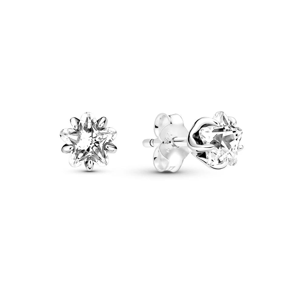 925 Sterling Silver Celestial Sparkling Star&Snowflake Stud Earrings Fit Original Charm Jewelry Party Gifts For Women