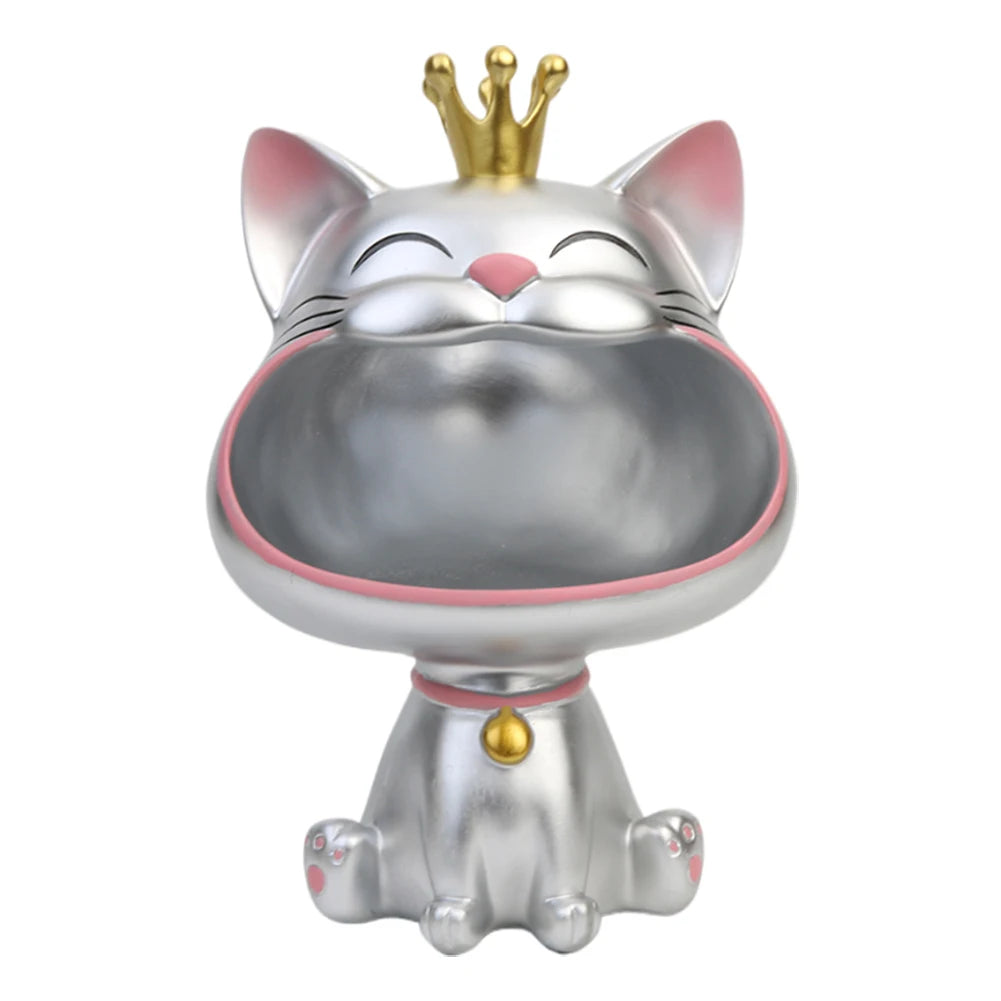 High Quality Resin Cute Cat Statue Key Holder Bowl for Organizing Keys Candy Snacks Home and Office Decor