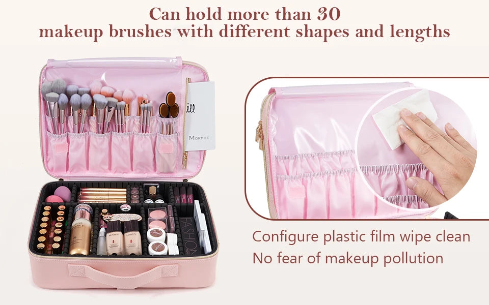 Professional Makeup Bag Extra Large Cosmetic Train Case Make Up Brush Organizer Storage Box Manicure Artist Bags with Dividers