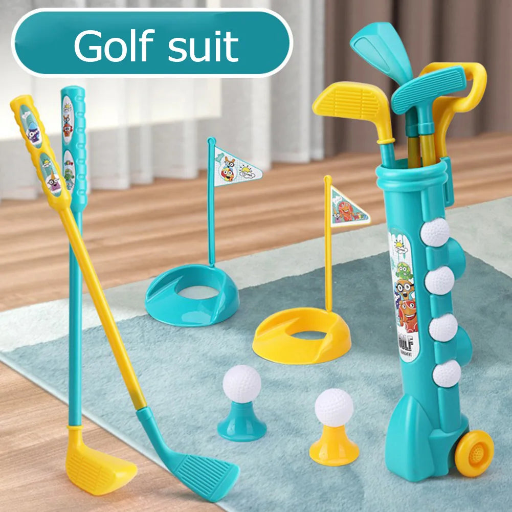 Children Golf Set with Backbag Golf Game Sports Toy Portable Kids Golf Club Set Toy Flag Mat Golf Practice Balls Outdoor Toys