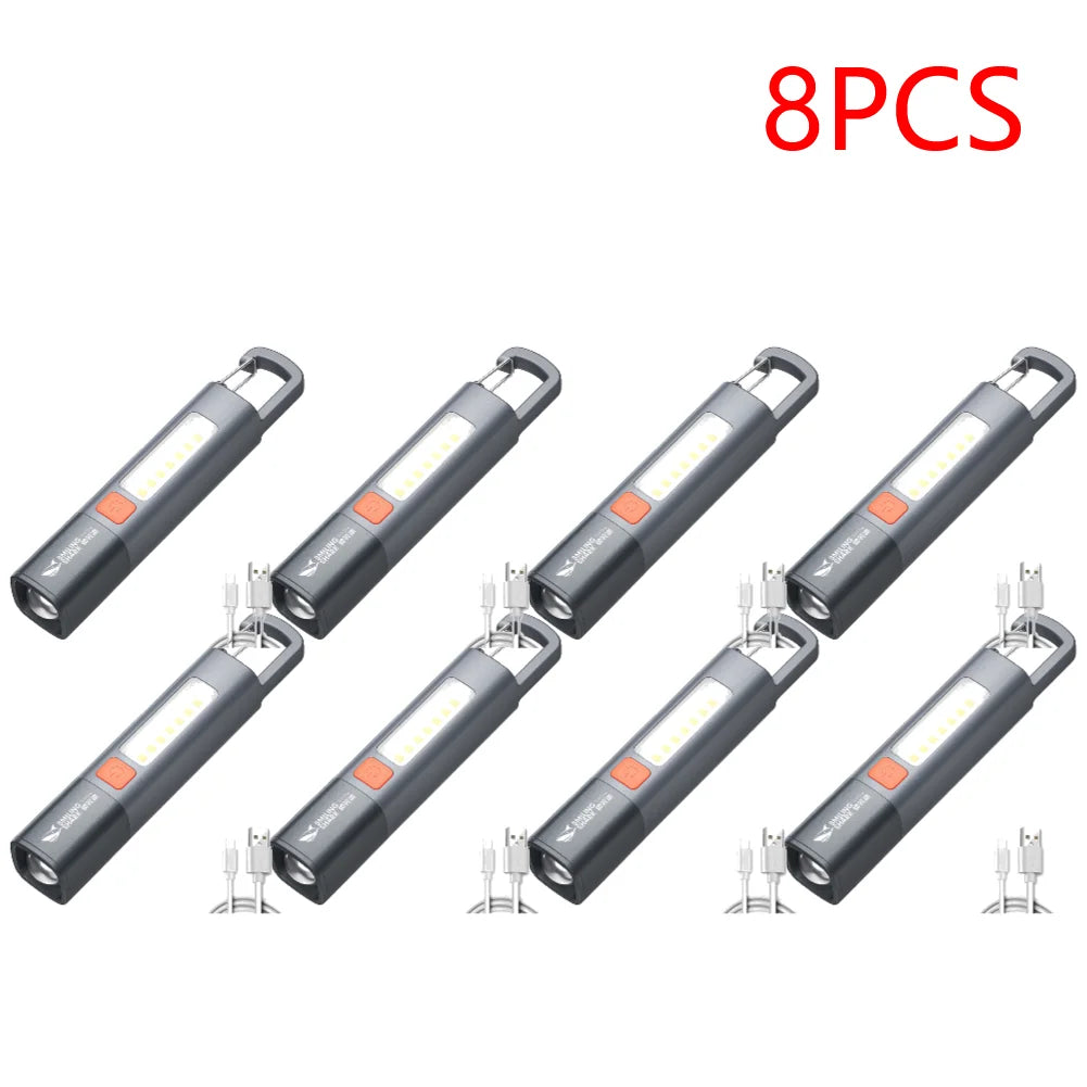 2-10PCS LED Camping Flashlight Multifunction Flashlight Type C USB Rechargeable Lightweight Torch 3 Light Modes Hiking Climbing