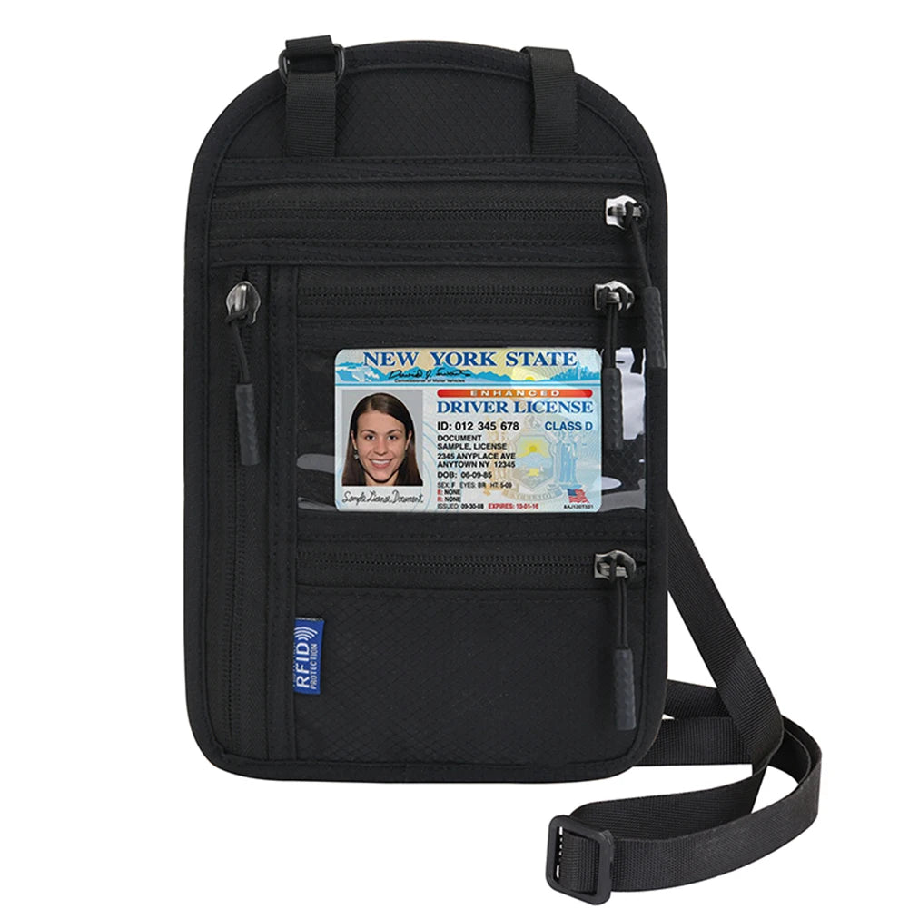 Wearable Passport Holder ID Card Cover with Neck Strap Women Men Portable Bank Card Passport Business Wallet Case