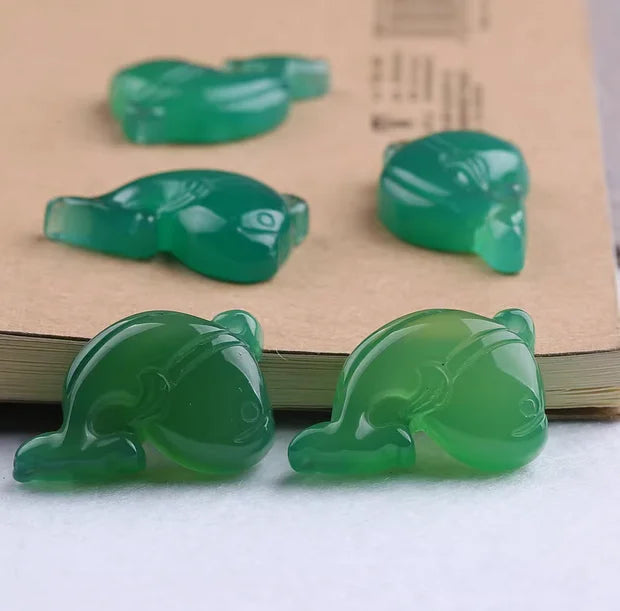 Natural green agate chalcedony Dolphin Jade pendant Necklace Pendant Small animal children's pendant B74