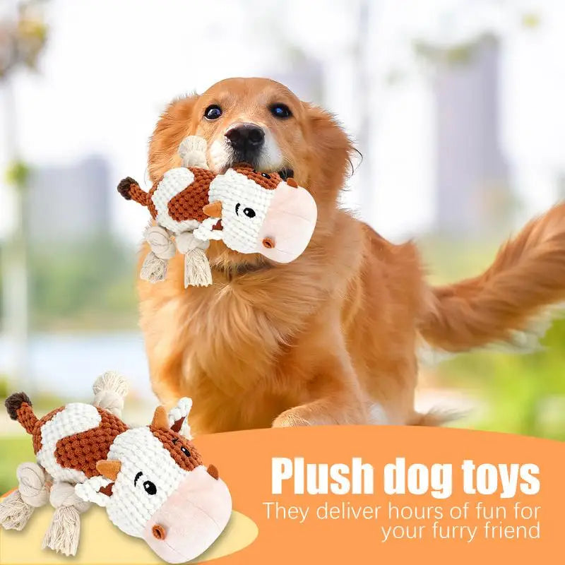 Dog Chew Toys For Puppy Soft Comfortable Dog Squeaky Toys Plush Cow Interactive Dog Toys For Small Medium Large Dogs