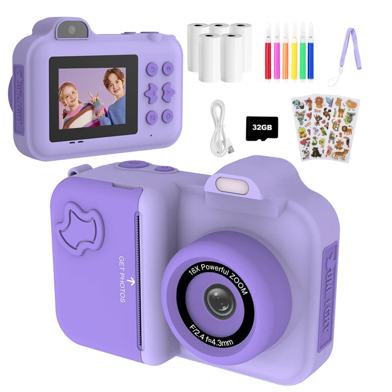 Children Camera Instant Print Camera For Kids Dual Lens Video Recording Photo Thermal Printing Mini Digital Camera With 32G Card