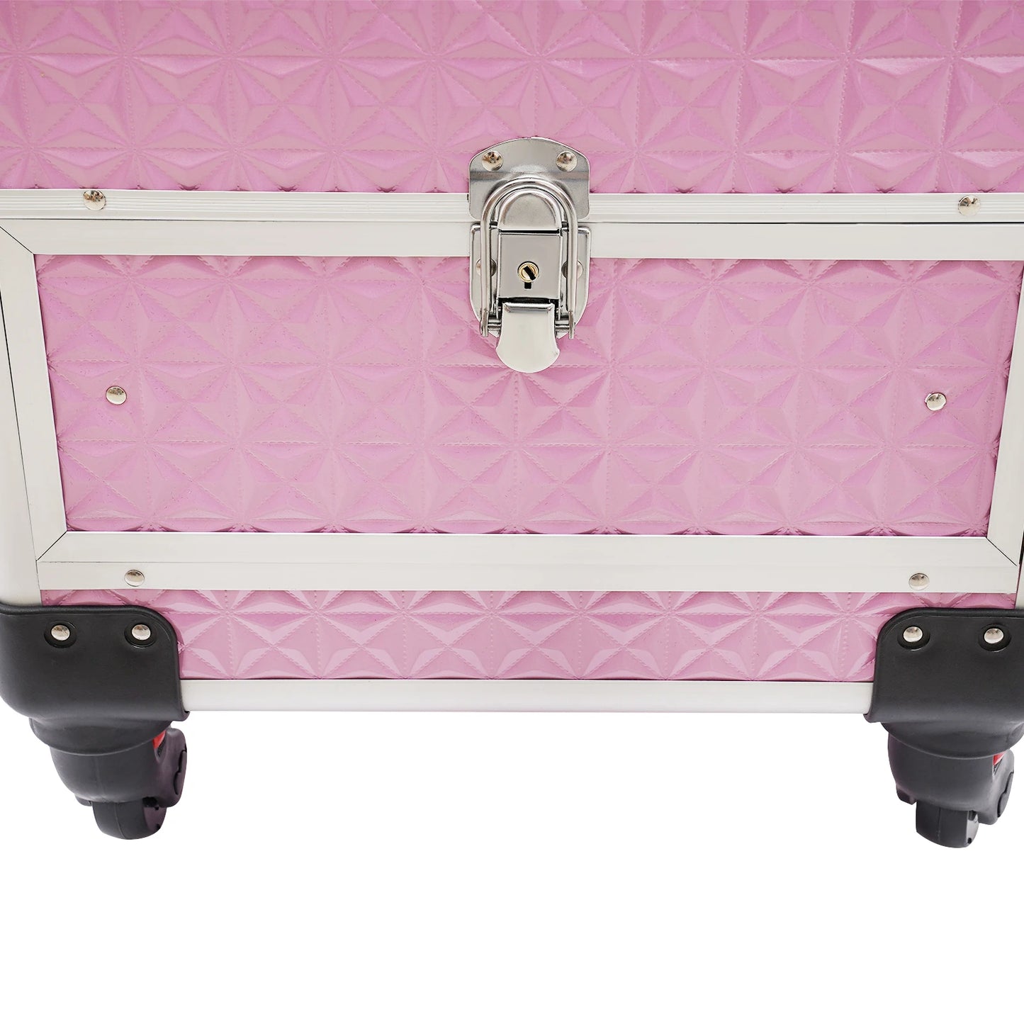 Aluminum Rolling Makeup Train Case, Portable Makeup Organizer Suitcase, Cosmetic Storage Box, Travel Beauty Luggage Trolley Lock