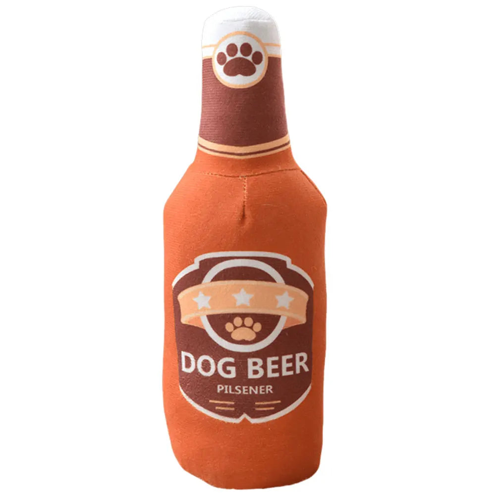 Dog Plush Toys Pet Squeaky Printed Beer Bottle Shape Toy Dog Bite-Resistant Clean Teeth Chew Toy Pet Supplies Interactive Toys