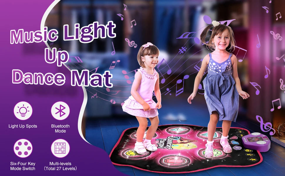 VATOS 27 Levels Dance Mat for Girls Kids 6 LED Keys Light Up Bluetooth Lock 5 Music Dancing Game Toy Ages 3~8 Years Old