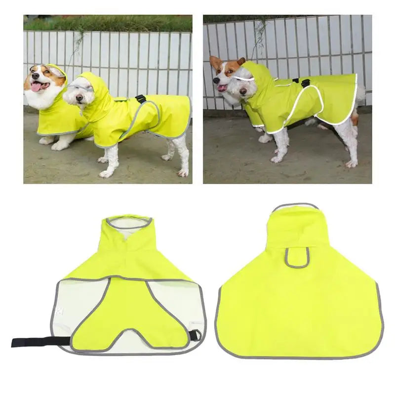 Dog Poncho Reflective Pet Clothes Rope Hole Strip Lightweight Rain Jacket Poncho Hoodies Adjustable Waterproof Dog Rain Jacket