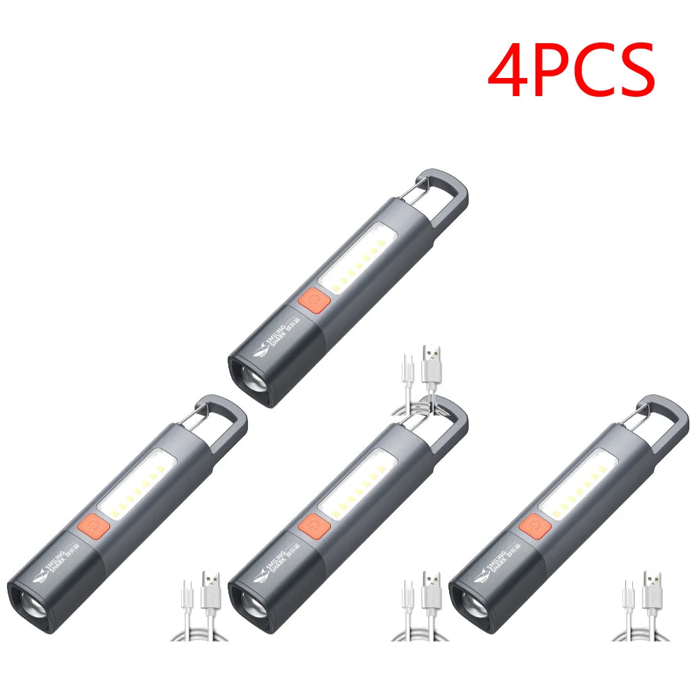 2-10PCS LED Camping Flashlight Multifunction Flashlight Type C USB Rechargeable Lightweight Torch 3 Light Modes Hiking Climbing