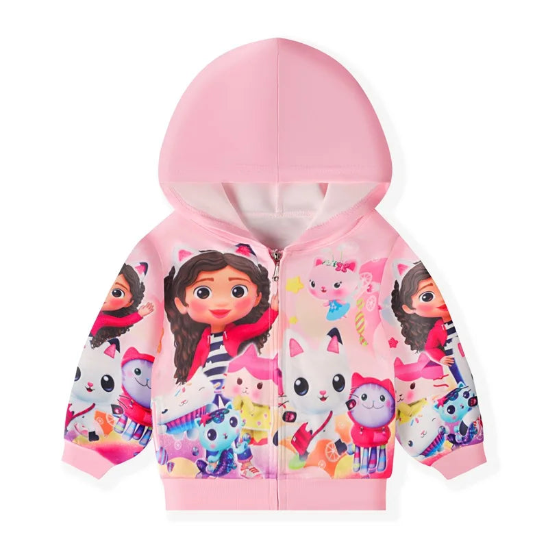 2-16Y Cartoon Gabby Dollhouse Cats Clothes Kids Pullover Jacket with Hooded and Zipper Baby Boys Sweatshirt Girls Casual Outwear