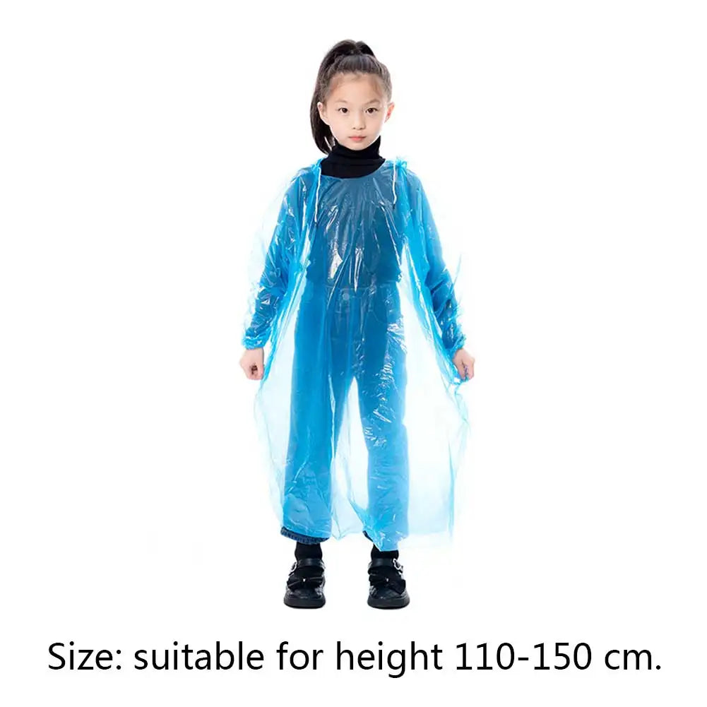 9-30PCS Kids Emergency Raincoats with Drawstring Hood Disposable Plastic Rain Poncho Rainwear for Camping Recreation Hiking