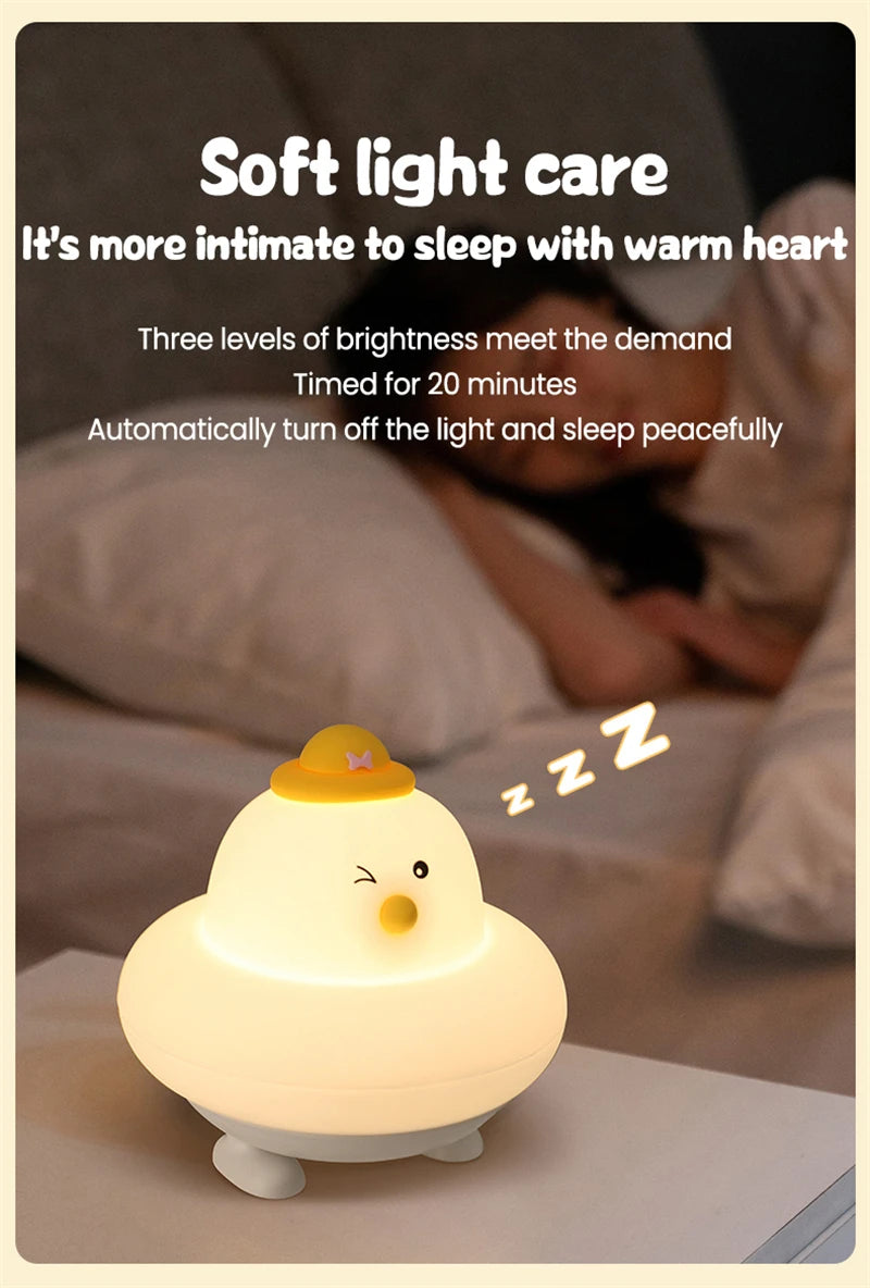 Cute LED Night Light Silicone Charging Patting Light Cartoon Chick Sleep Lamp For Baby Children Kid Bedroom Decorative