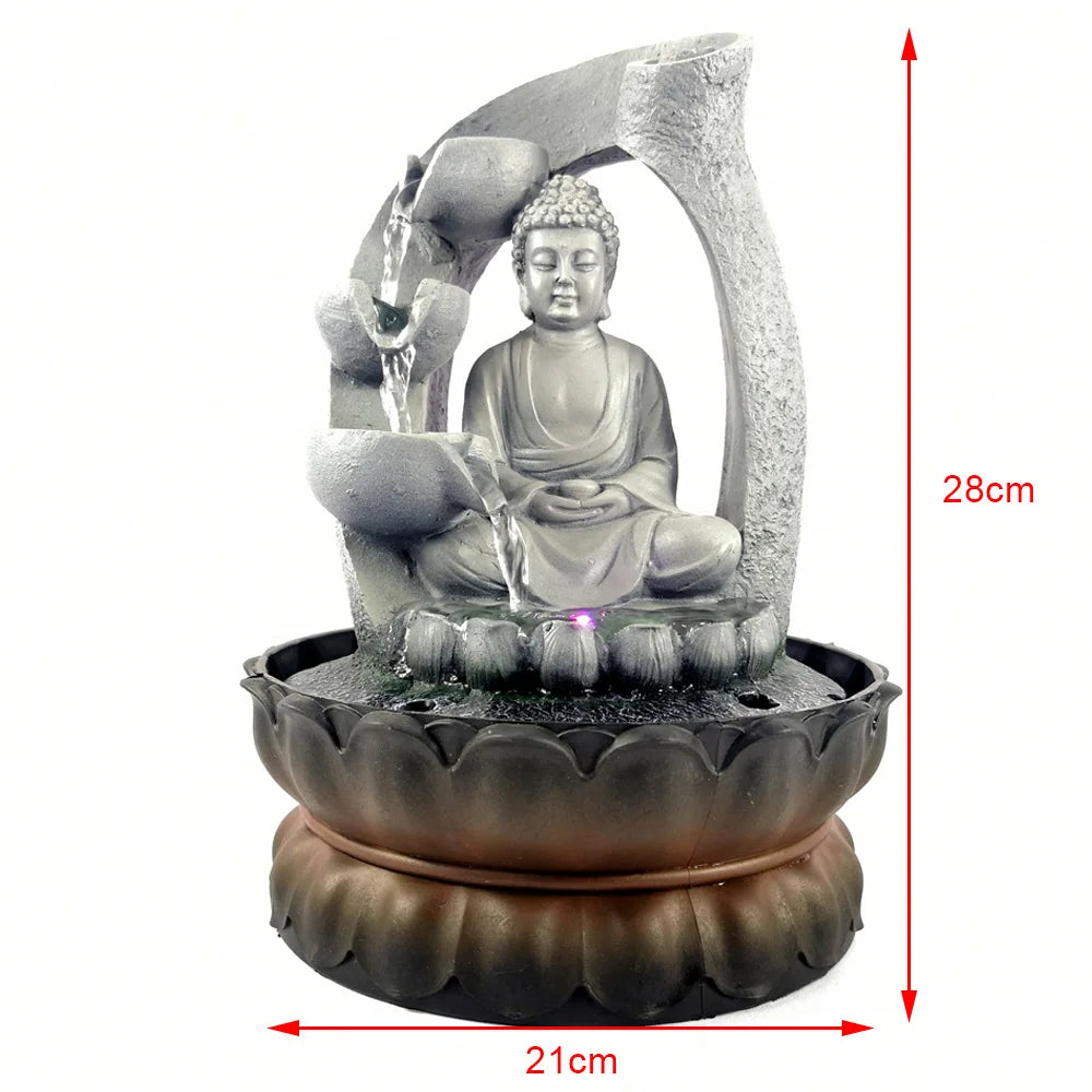 Buddha Decor Resin Waterscape Feng Shui Ornament 4 Colour LED Indoor Home Office Decoration