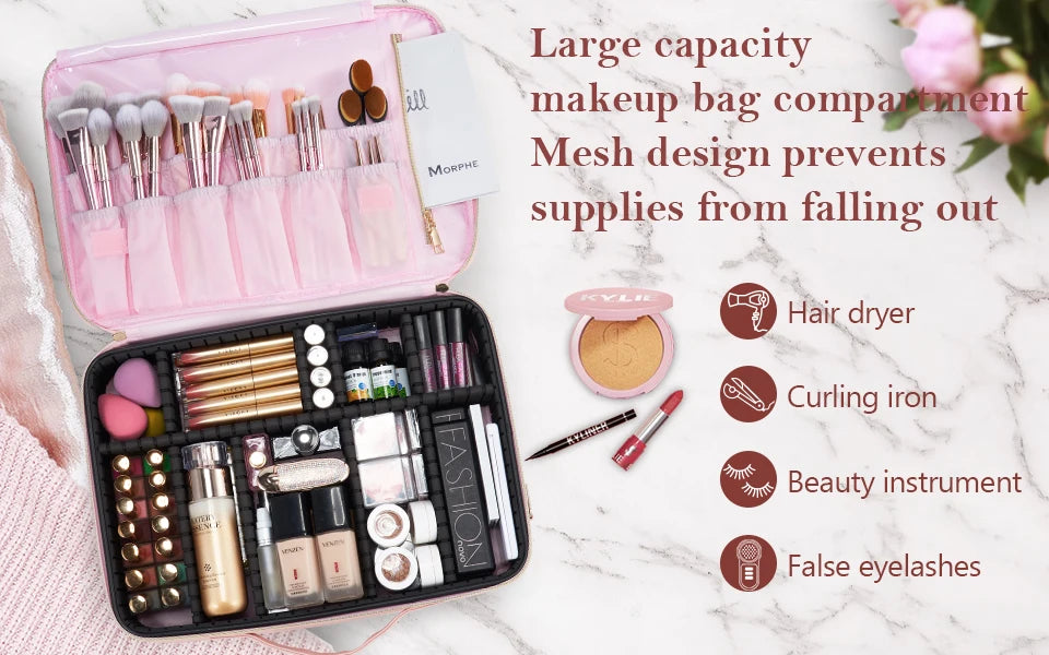 Professional Makeup Bag Extra Large Cosmetic Train Case Make Up Brush Organizer Storage Box Manicure Artist Bags with Dividers