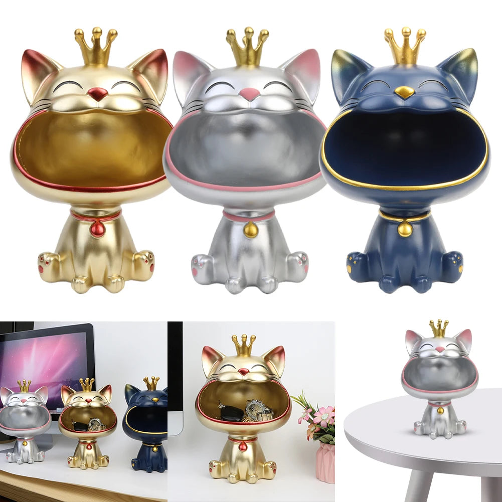 High Quality Resin Cute Cat Statue Key Holder Bowl for Organizing Keys Candy Snacks Home and Office Decor