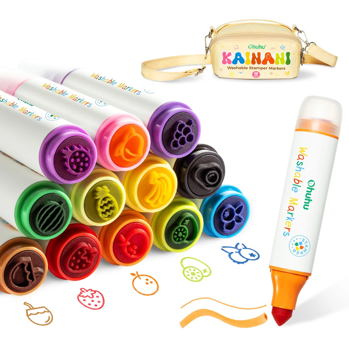 Ohuhu Washable Markers for Kids 12Pcs Stamper Markers Water-based Dual Tips Kids Markers Coloring Markers Art School Supplies