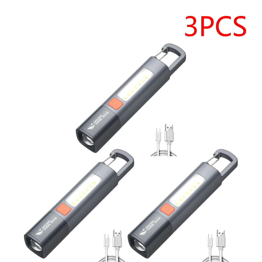 2-10PCS LED Camping Flashlight Multifunction Flashlight Type C USB Rechargeable Lightweight Torch 3 Light Modes Hiking Climbing