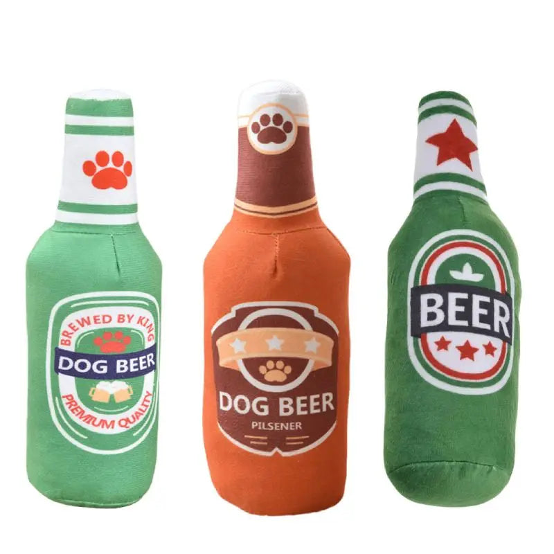 Dog Plush Toys Pet Squeaky Printed Beer Bottle Shape Toy Dog Bite-Resistant Clean Teeth Chew Toy Pet Supplies Interactive Toys