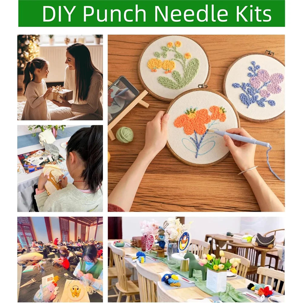 DIY Funny Needlework Kit Handcraft Punch Needle Kits Punch Needle Embroidery Starter Kits for Adults Beginner Kids Starter