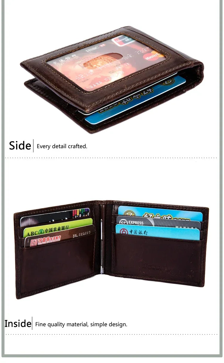 Rfid Blocking Vintage Crazy horse Genuine Leather Wallet Men Wallet Leather  Short Wallet Men Purse Male Money Clips Money bag