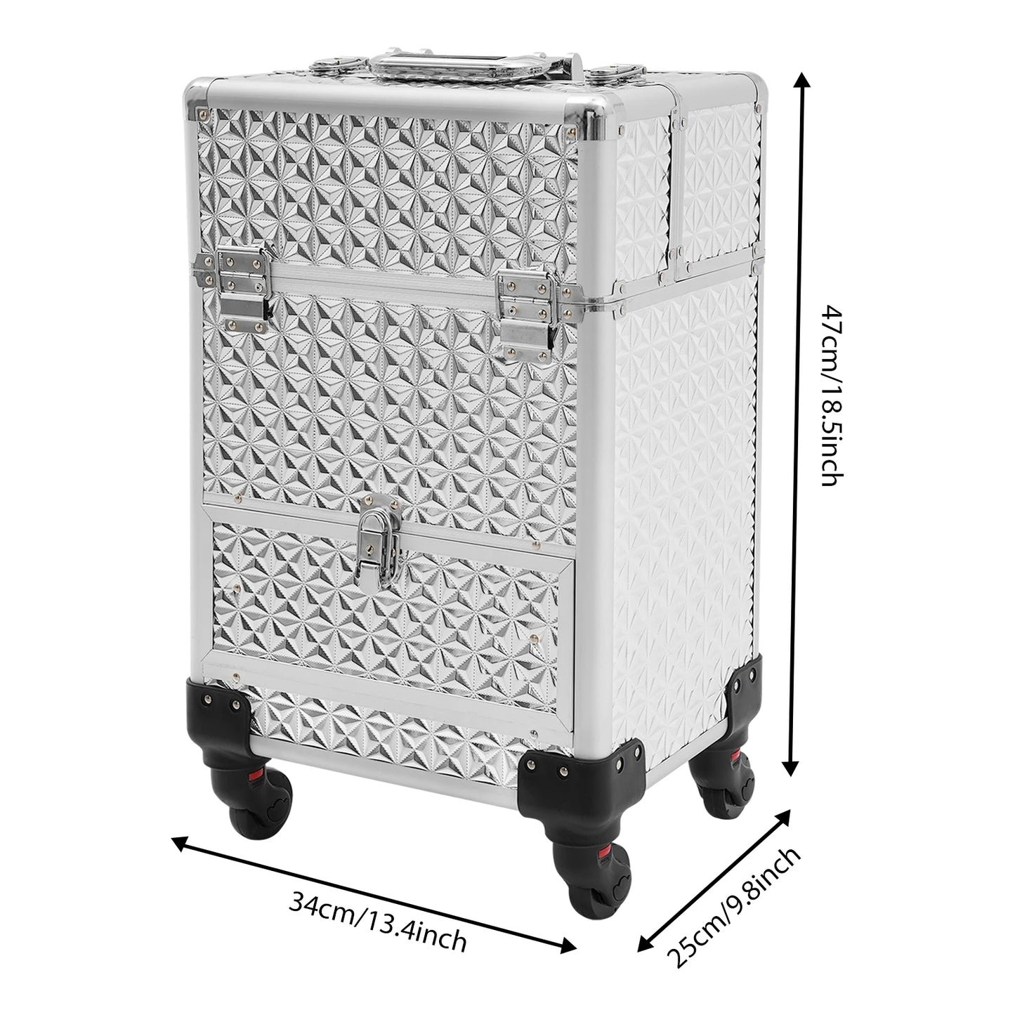 Aluminum Rolling Makeup Train Case, Portable Makeup Organizer Suitcase, Cosmetic Storage Box, Travel Beauty Luggage Trolley Lock