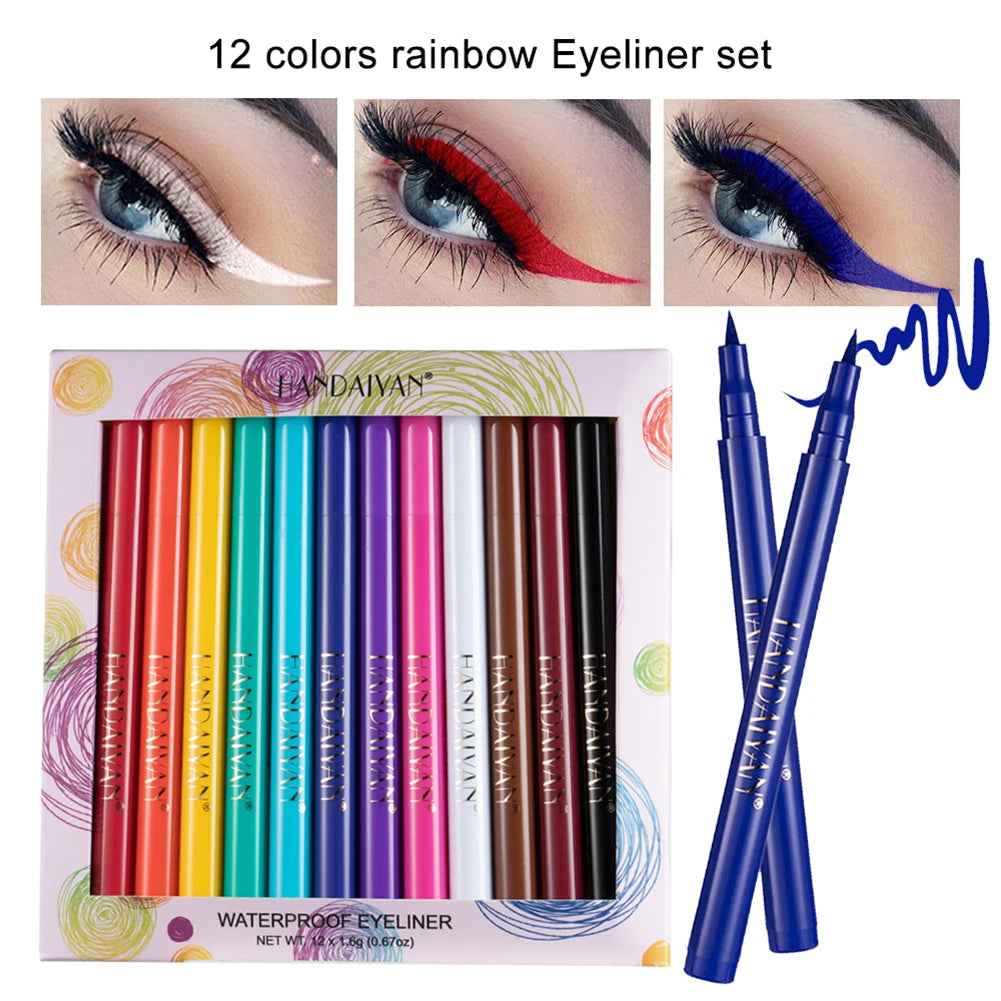 12 Colors Eye Cosmetic Pen Colorful Matte Eye Line Drawing Pen Waterproof Non Blooming Easy To Color Beauty Tools