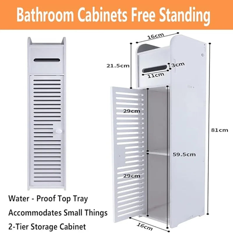 Bathroom Storage Cabinet 1 door 3 floors Floor Cabinet Organizer  Free-Standing Toilet Holder With Paper Tissue Sundries Storage