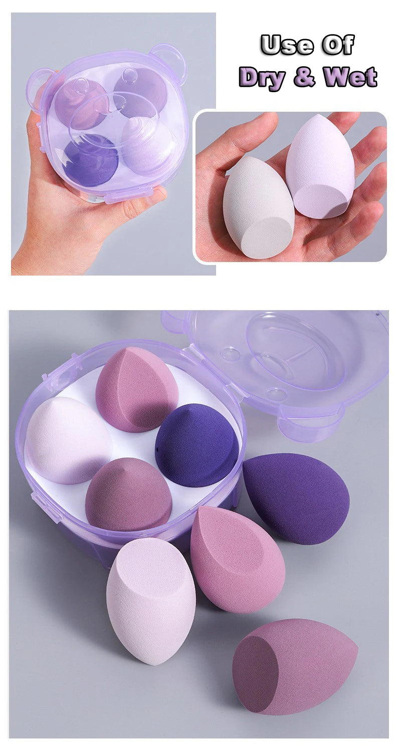 4Pcs Makeup Sponge Powder Puff Dry & Wet Combined Beauty Cosmetic Ball Powder Puff Bevel Cut Make Up Sponge Foundation Tools