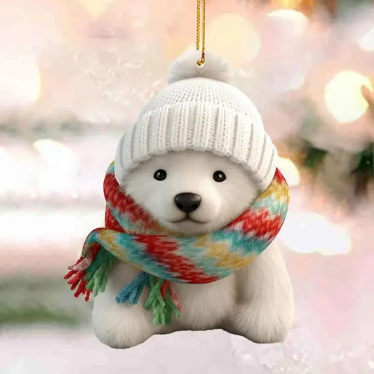 Polar Bear With A Scarf Pendant 2024 Christmas Tree Hanging Ornament Acrylic 2D Flat Xmas Party Home Decoration 2025 New Year