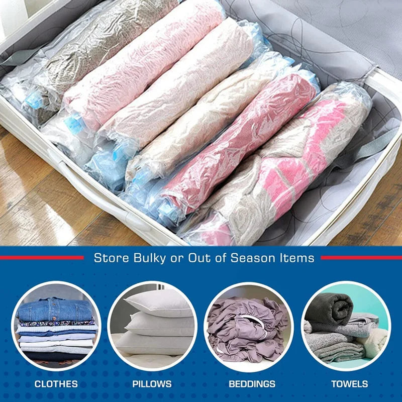 6pcs Vacuum Storage Bags With Valve Vacuum Seal Bag Wardrobe Organizer for Clothes Comforters Pillow Bedding Blanket Storage