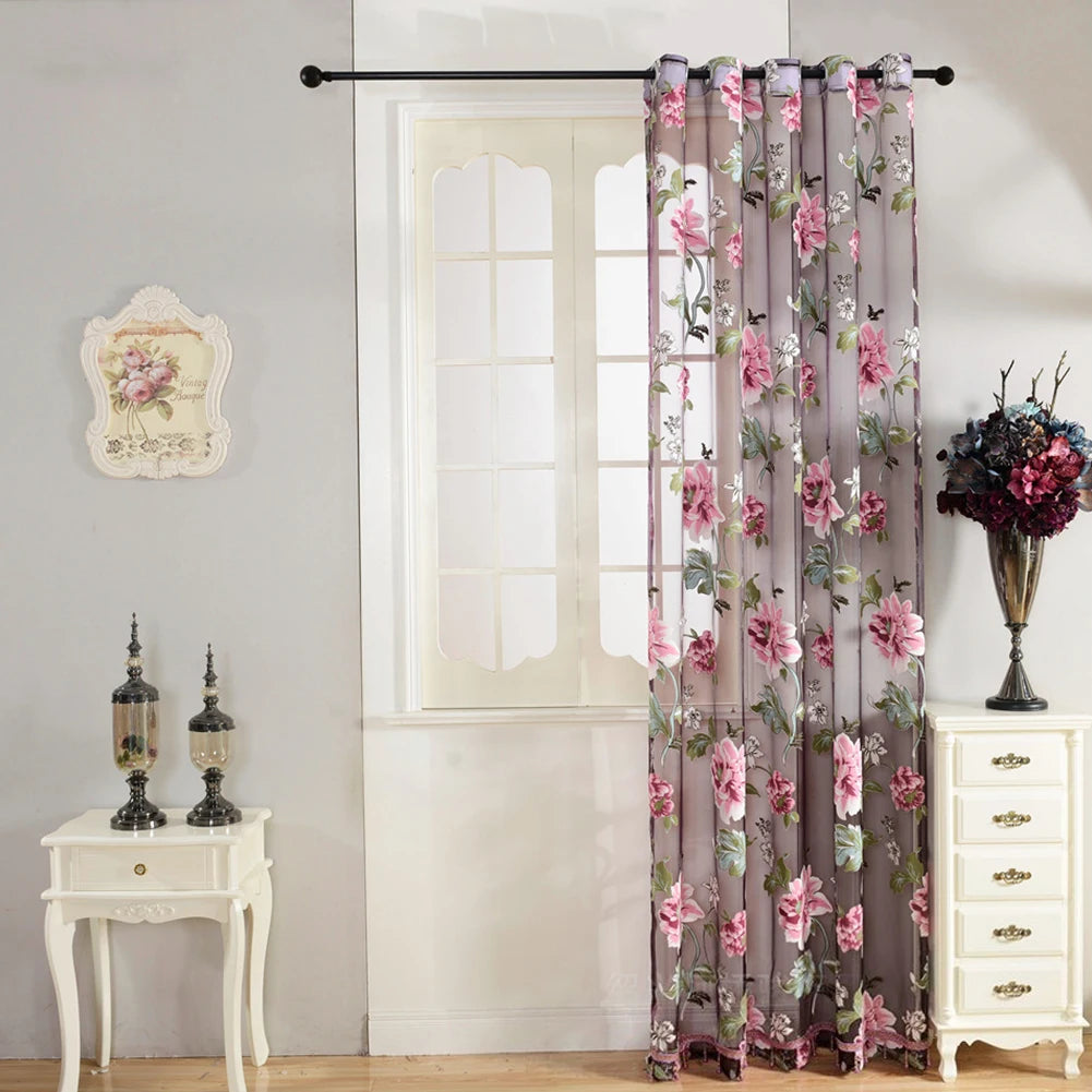 Peomies Embroidered Curtain with Holes Beads Light Transmission Door Window Curtain for Living Room Bedroom 1PC 1*2.5M