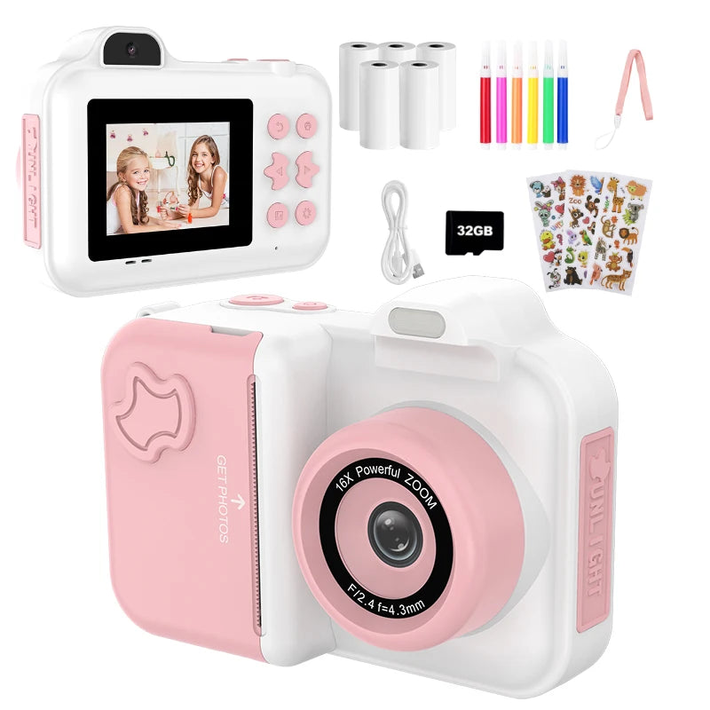 Children Camera Instant Print Camera For Kids Dual Lens Video Recording Photo Thermal Printing Mini Digital Camera With 32G Card